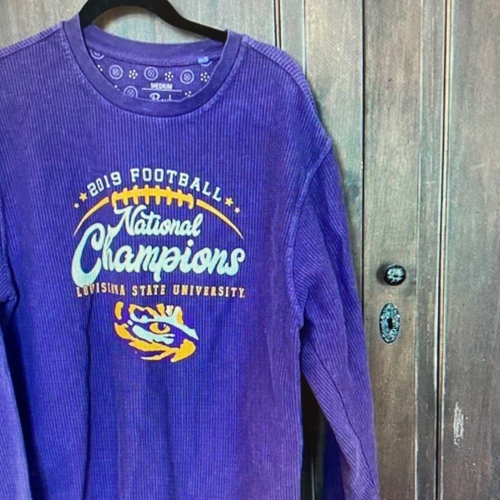 Pressbox Purple LSU National Champions Corded Crewneck Sweater